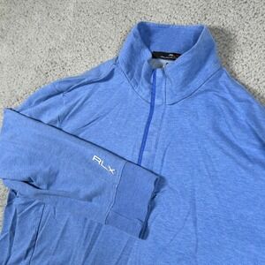 RLX‎ Ralph Lauren Golf Mens Shirt XXL Pullover Blue Long Sleeve 1/4 Zip Wicking